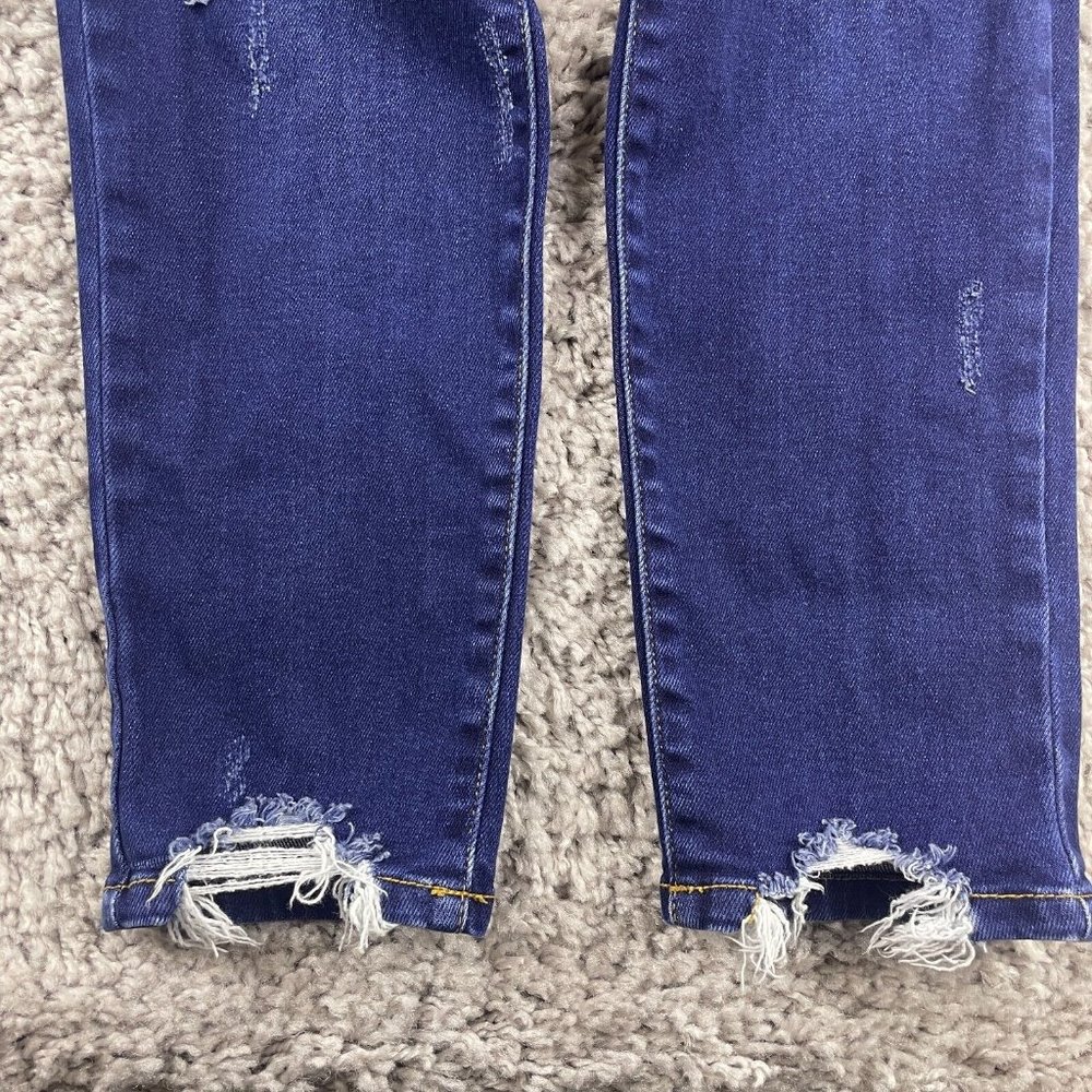 Kancan Cora Mid Rise Super Skinny Ripped Jeans Size 13/30 Dark Wash Step Hem - Picture 5 of 16